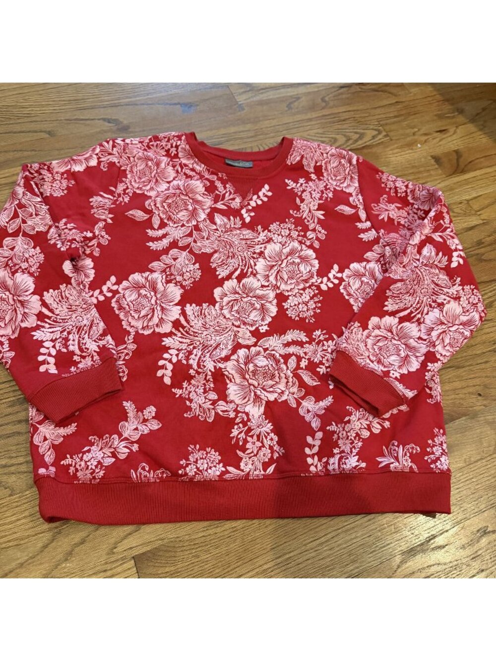 Style & Co Womens Red & White Floral Sweatshirt Large
